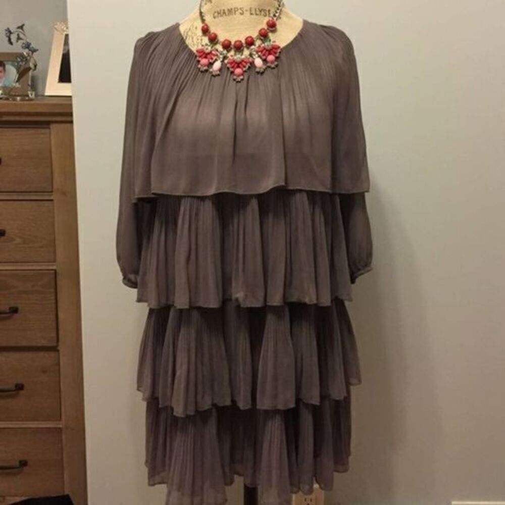 BLUSH GREY Ruffle tiered chalk color dress
